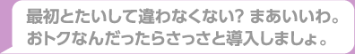 最初とたいして違わなくない？まあいいわ。おトクなんだったらさっさと導入しましょ。